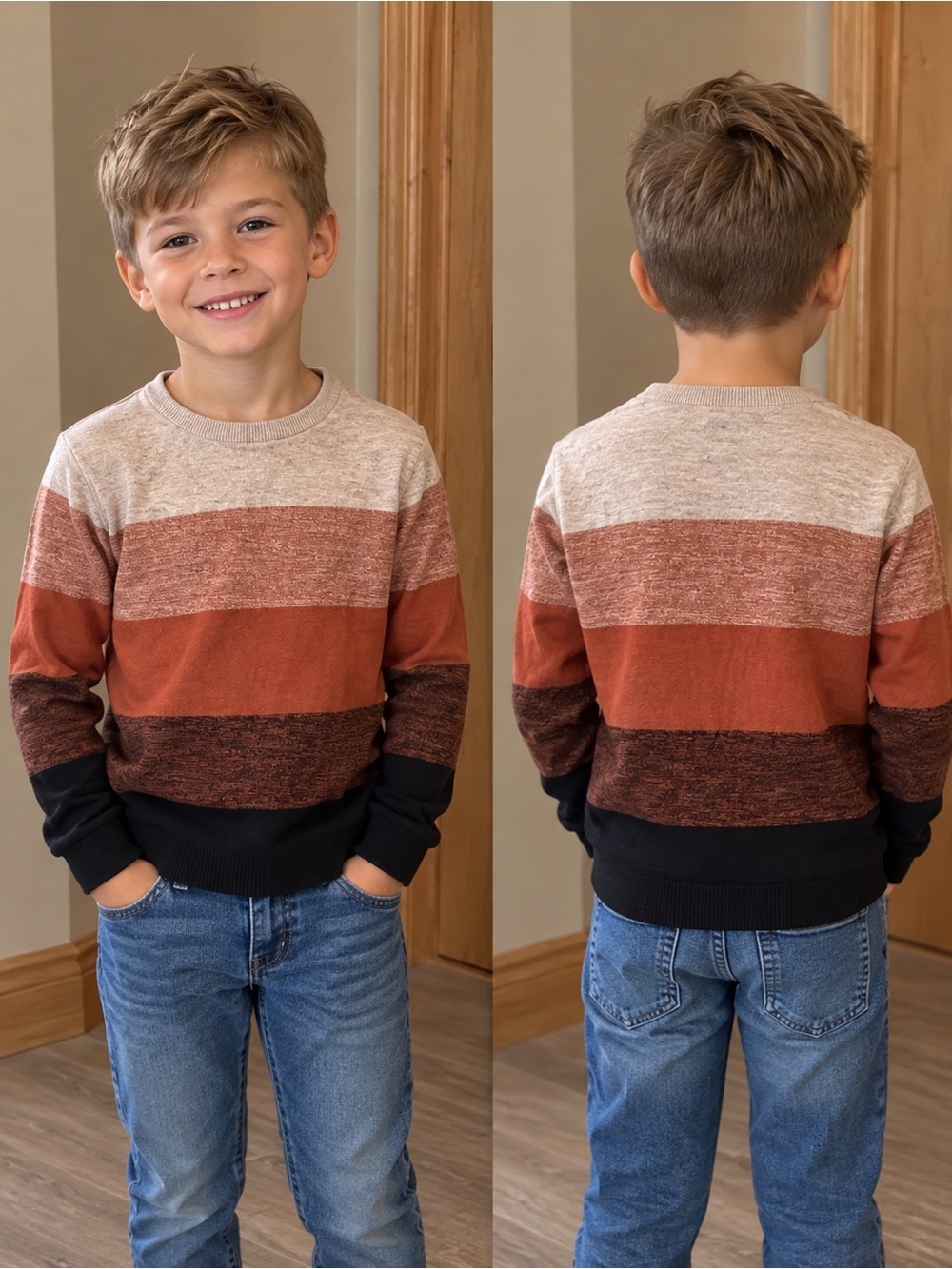The Children's Place Cream, Rust & Black Striped Crewneck Sweater